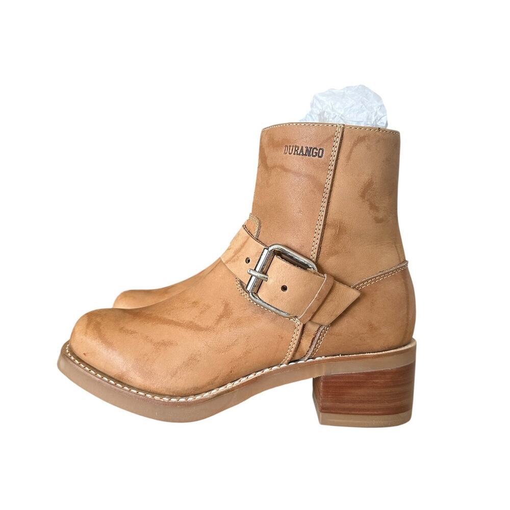 Vintage Durango Tan Leather Harness Engineer Square Toe Ankle Boots 8.5